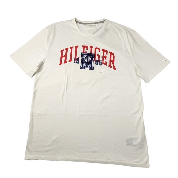 Tommy Hilfiger Men's T-Shirt Short-Sleeve Embroidery‎ White Size XXL 100% Cotton - Picture 1 of 6